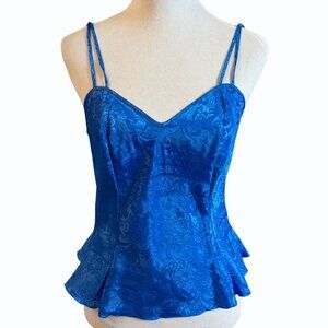 VTG Victorias Secret Blue Jacquard Cami Top Sz S Silky Satin Gold Label Strappy